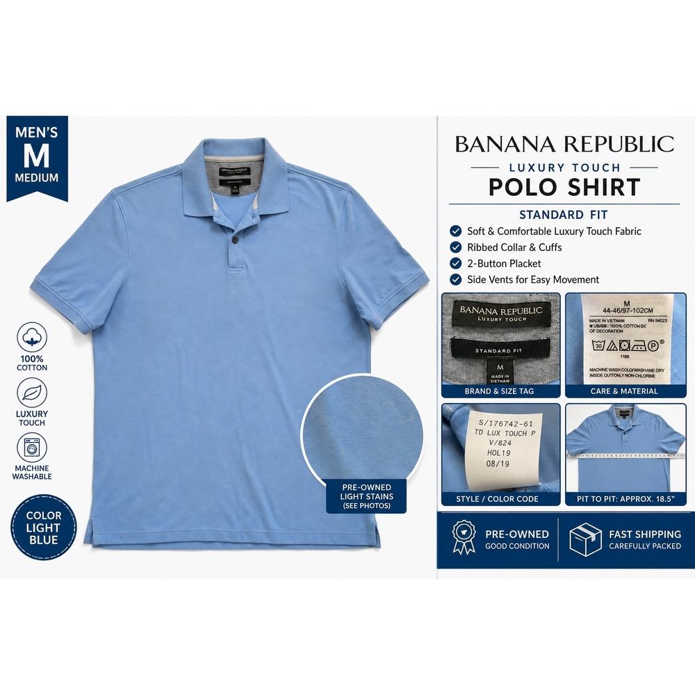 Banana Republic Luxury Touch Polo Shirt Mens Medium Light Blue 176742-61